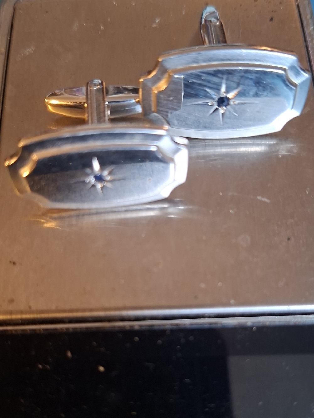 Classic Sterling Blue Sapphire Silver Starburst Cufflinks - Men's Accessories